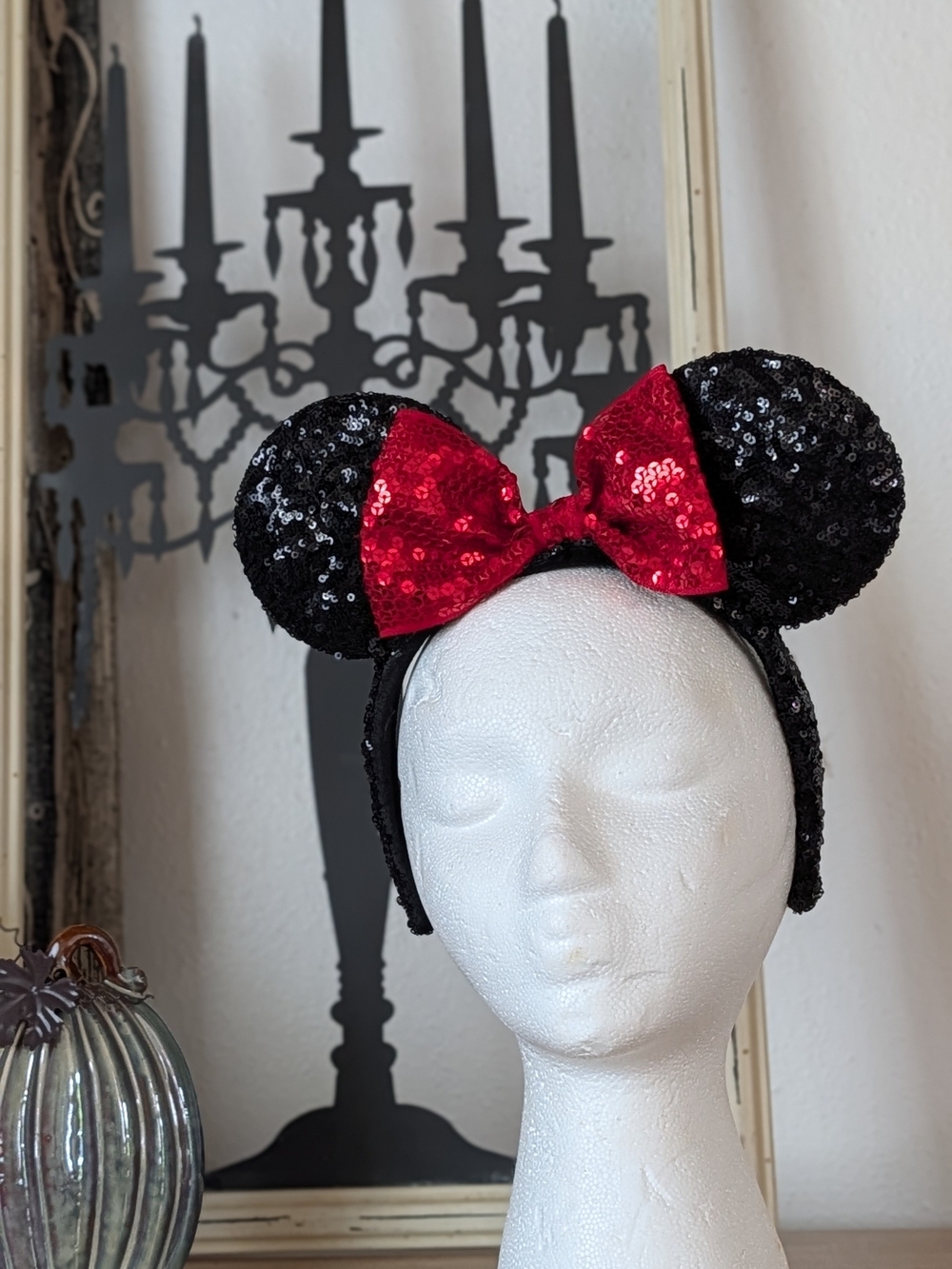 Disney Parks Black Sequin Minnie Mouse Ears Headband